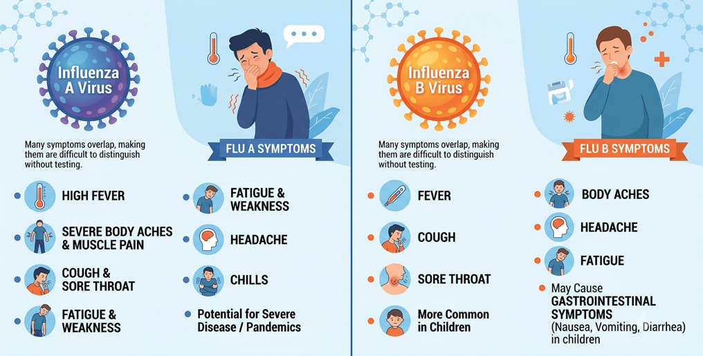 Comparison of influenza A and B flu symptoms in children